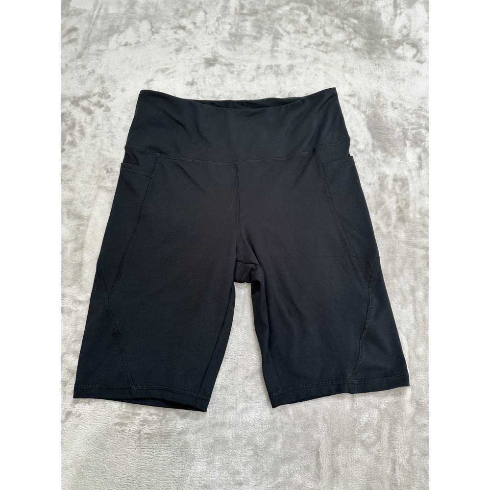 Danskin Shorts Womens Size Medium Black Mid 9.5" Rise Side Pockets 8" Inseam EUC